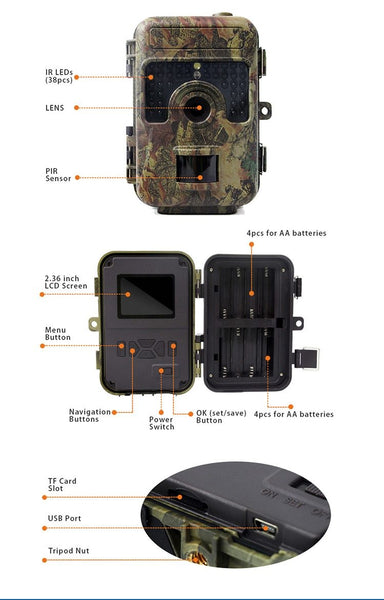 Hunting Trail Camera Full HD 1080P Video Night Vision Digital Cam