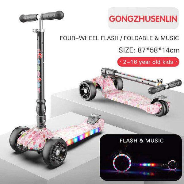 Light Music Bike Four Round Wheel Folding Bike